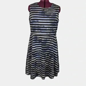 PENNINGTONS ladies dress blues and black striped SIZE 1X sleeveless‎ lined